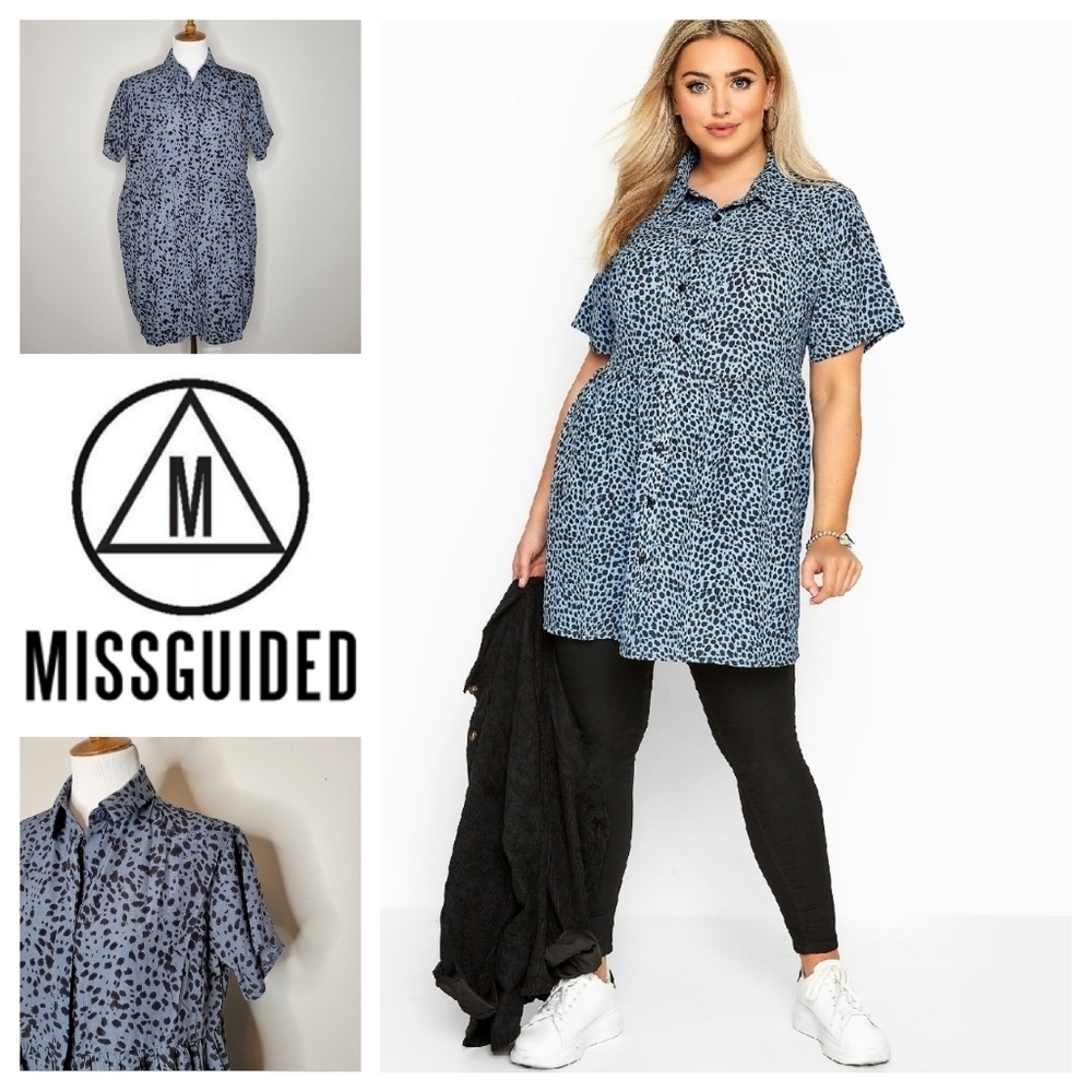 MISSGUIDED Women's Blue Dalmatian Print Shirt Dress Size EU 36 US 4‎